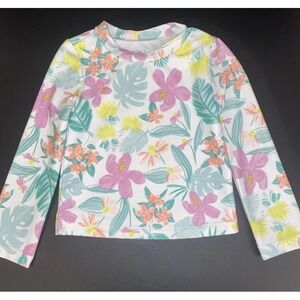 Carters Tropical Swim Top Toddler Girls 2T Long Sleeve Multicolor Floral UPF+50
